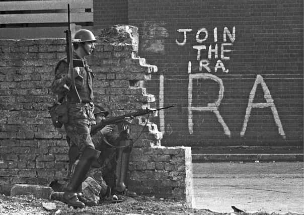 Soldiers in Londonderry in September 1969, as the Troubles was in its infancy.
