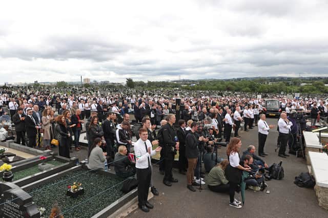 A crowd listens to Gerry Adams pay tribute to Bobby Storey at Milltown Cemetery in west Belfast last June. Samuel Morrison asks: "Where was the joint church statement when a church was used to facilitate an IRA funeral? The mass gathering offended thousands of Presbyterians, Anglicans, Methodists and Catholics who buried loved ones in line with law"
Photo: Liam McBurney/PA Wire