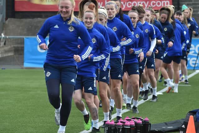 PACEMAKER PRESS BELFAST 12/04/2021
Northern Ireland    during training at Seaview in Belfast ahead of  Northern Irelandâ€TMs Women UEFA Women's Euro 2022  second leg Play Off match against Ukraine.
Pic Colm Lenaghan/Pacemaker