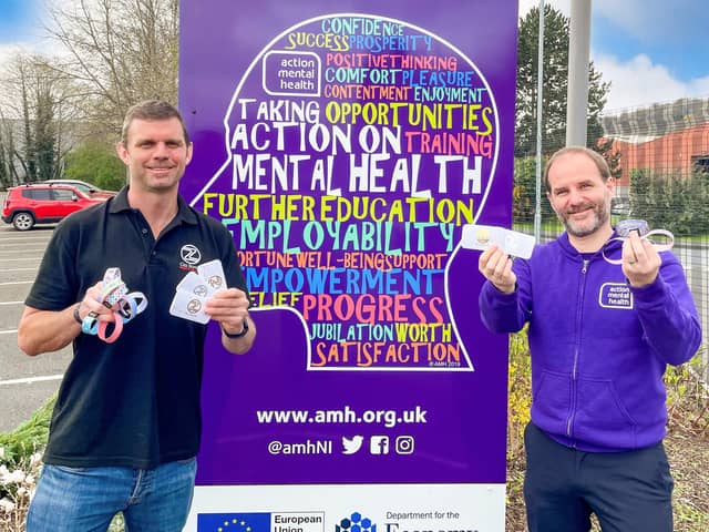 Ozz Bands’ Jarrett Truscott with, Head of Communications & Fundraising at Action Mental Health, Jonathan Smyth