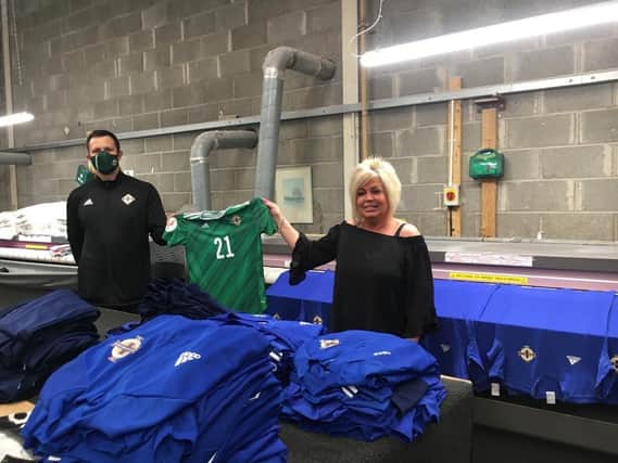 Johnny, Coach at Northern Ireland Ladies Football Team is pictured with Nikki Sturgeoner, Kit Cleaning Company, Belfast