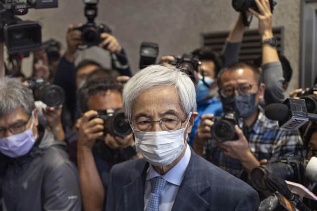 The pro-democracy activist Martin Lee walks after receiving a suspended sentence in Hong Kong last Friday. The court sentenced five pro-democracy advocates, including media tycoon Jimmy Lai, to up to 18 months in prison for organising a 2019 anti-government march, part of protests that triggered a crackdown from Beijing. (AP Photo/Vincent Yu)