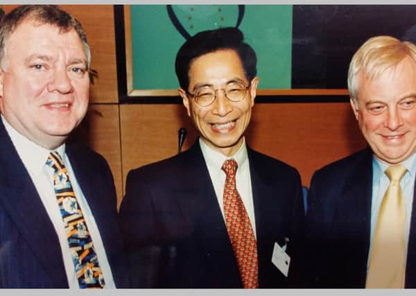 John Cushnahan, left, pictured with Martin Lee, leader and founder of Hong Kong Pro-Democracy Movement, who escapted jail last week, unlike other activists. Also pictured is Chris Patten, then EU External Relations Commissioner and before that the last governor of Hong Kong.  Mr Cushnahan is a former Alliance Party leader then Fine Gael MEP, who was European Parliament Rapporteur for Hong Kong from 1997 to 2004 after Hong Kong was handed back to China. The exact date of the picture is unknown but was taken in 2002 or 2003