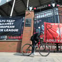Banners outside of Anfield Stadium, Liverpool protesting against the clubs decision to join the European Super League