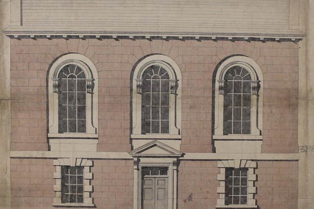 Drawing by the architect Thomas Cooley showing the front of the
Library, as it originally appeared