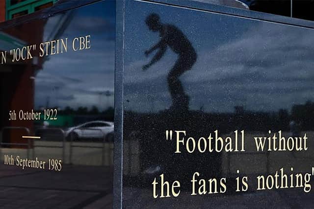 A view of the Jock Stein statue outside Celtic Park in Glasgow. (Photo by Jeff J Mitchell/Getty Images)