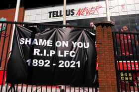 Liverpool fans made sure their voices were heard with the erection of this banner at Anfield Stadium.