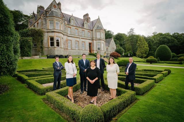 Pictured celebrating the opening of the luxury, private-hire venue, Magheramorne Estate are Ryan Walker, Magell Limited, Katherine Allen, James Allen, Jane Allen, David Allen, Sara Allen and John Walker (Junior), Magell Limited