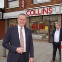 Finance Minister, Conor Murphy launching the Large NAV Business Grant Scheme is pictured with Michael Collins owner of Collins Furniture