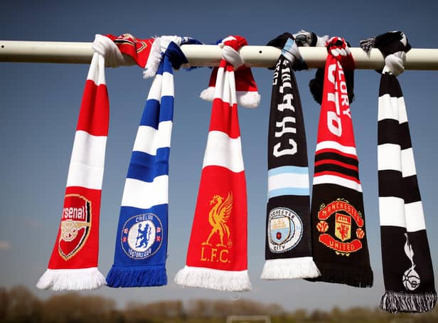 A selection of of Arsenal, Chelsea, Liverpool, Manchester City, Manchester United and Tottenham Hotspur scarves.