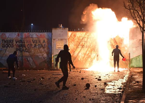 A night of  violence on both sides of the interface of the loyalist Shankill and nationalist Springfield Road on Wednesday April 8. 
Picture Pacemaker
