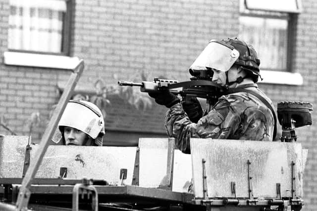 Soldiers on patrol in west Belfast. PA image