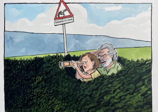 A satirical cartoon by Brian John Spencer, after SF this week denied ‘data mining’ Facebook accounts, but acknowledged suffering a data ‘compliance gap’