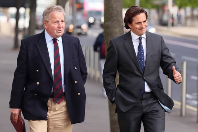Danny Kinahan(left), Veteran's Commissioner for Northern Ireland and former Defence Minister Johnny Mercer MP arrive at the court. 

Picture by Jonathan Porter/PressEye