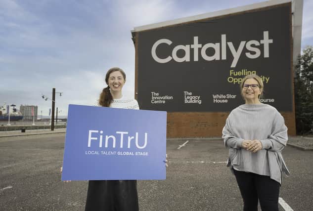 FinTrU CTO Emma Pollock and Catalyst Programmes Director Elaine Smyth mark the start of the new partnership between the organisations