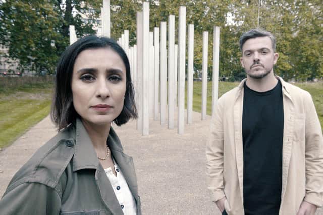 Karl was a passenger on the first carriage of the Piccadilly Line London Underground train - one of the four targets of the 7/7 bombings - and has been looking for the mystery woman who comforted him in the dark smoke-filled carriage. Pictured with Anita Rani