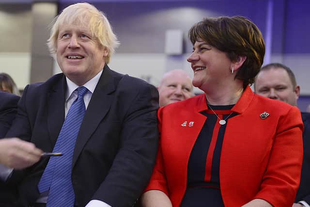Guest Speaker Rt Hon Boris Johnson MP and Party Leader Arlene Foster pictured at the 2018 DUP Annual Conference at the Crown Plaza hotel in Belfast.
Picture By: Arthur Allison/Pacemaker Press