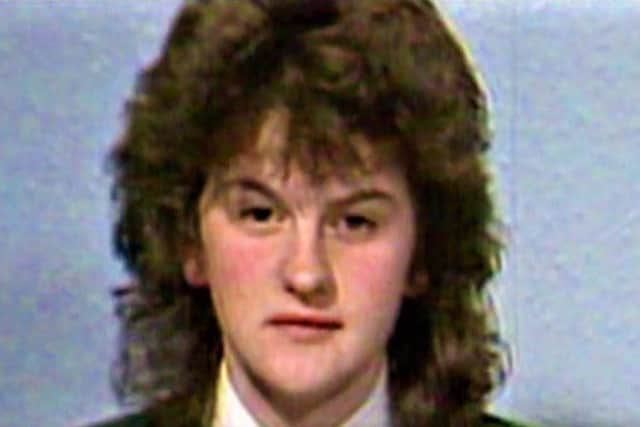 Arlene Foster aged 17 giving an interview to Jeremy Paxman after the IRA blew up her schoolbus with the children still onboard