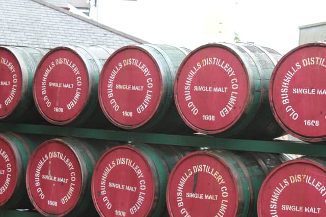 Some of the 400,000 casks held in warehouses at Bushmills Distillery