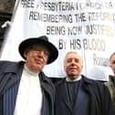 16/09/10: Lord Bannside, the Rev Ian Paisley, with Free Presbyterian Church moderator Ron Johnstone and then-clerk (now Martyrs' Memorial minister) Ian Brown outside Magdelan Church in Edinburgh protesting the Papal Visit