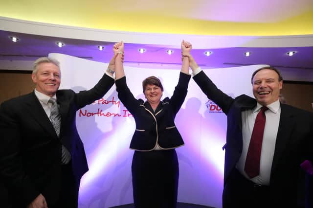 Peter Robinson (left) with Nigel Dodds as Arlene Foster was anointed DUP leader in December 2015