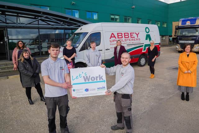 Host employer Abbey Upholsterers with participants and representatives from the Let’s Work project board