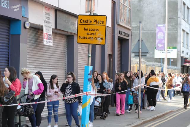 Press Eye - Belfast - Northern Ireland -  30th April  2021 

General views of shoppers outside the Primark Store in Castle Street, Belfast this morning as shops reopen after several months of lock down. 

Photo by Philip Magowan / Press Eye