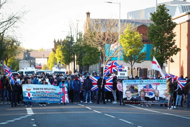 A recent protest against the NI Protocol in north Belfast
