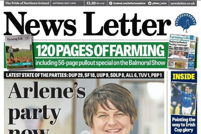 How the News Letter reported Mrs Foster’s stunning 2016 Assembly election result – her first electoral test as leader
