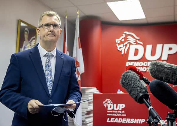 DUP MP for Lagan Valley Sir Jeffrey Donaldson launches his campaign to become leader of the DUP at the constituency office of DUP MP Gavin Robinson in east Belfast. Photo: Liam McBurney/PA Wire