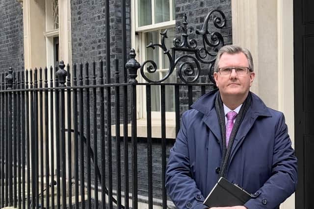 Sir Jeffrey Donaldson standing outside 10 Downing street