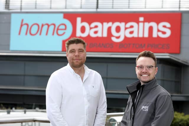 Steve Parr, Managing Director and Phillip McGee, Operations Director, Parr Facilities Management Ltd, at the newly opened 30,000 square foot Home Bargains store at Longwood Retail Park, Newtownabbey