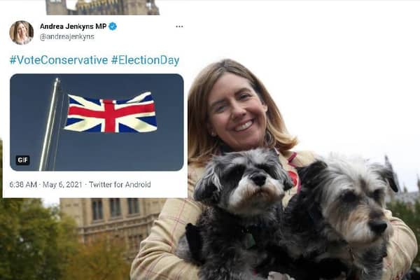 Tory MP Andrea Jenkyns and the tweet she subsequently deleted.