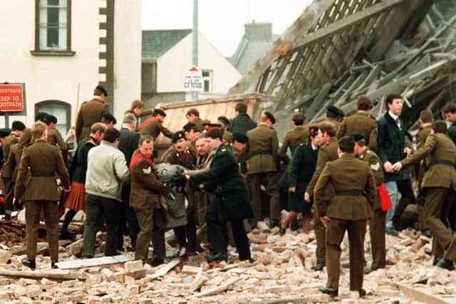 Enniskillen Poppy Day massacre. The IRA blew up a building at Remembrance Day service in 1987 which killed 11 people who were standing in and around the area. . Pacemaker Press