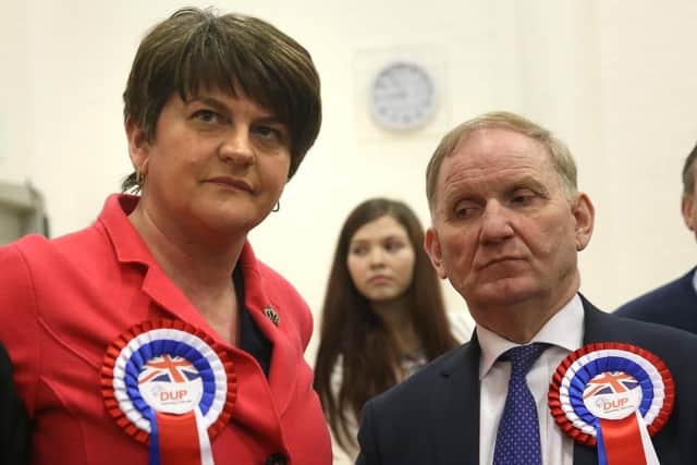 Outgoing DUP leader Arlene Foster with Lord Morrow.
