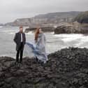 Filming 'Méilte Cheann Dubhrann' at Ballintoy Harbour with John Porter and Margaret Bridge