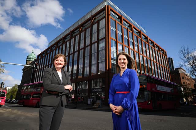 Deborah Stevenson, PwC NI, announces launch of new fully funded degree apprenticeship programme with Gillian Armstrong, Director of Business Education at Ulster University