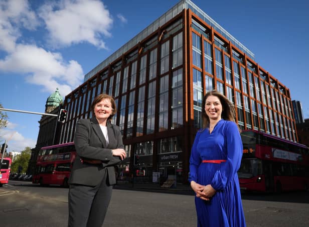 Deborah Stevenson, PwC NI, announces launch of new fully funded degree apprenticeship programme with Gillian Armstrong, Director of Business Education at Ulster University