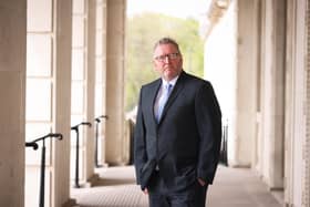 Doug Beattie at Parliament Buildings, Stormont this morning, just hours befor he announced he was standing to be leader of the UUP
