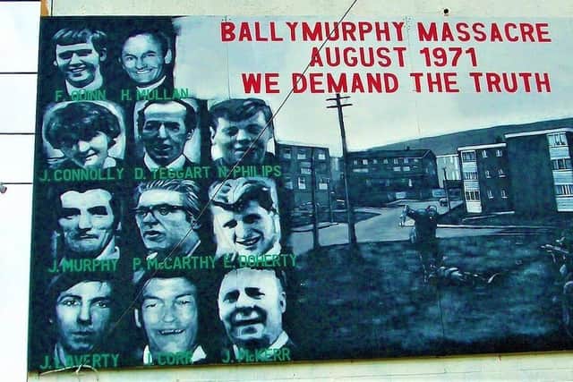 A mural honouring those killed at Ballymurphy