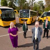 Eve Bremner, Assistant Director of Transport, Education Authority, Amanda McNamee Principal, Lagan College, head boy Will Poland, head girl Erin Thompson and Education Minister Peter Weir