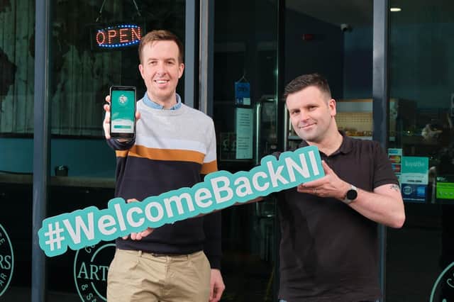 loyalBe founder and CEO, Cormac Quinn with Jonathan from Arthur's Coffee House & Sandwich Bar