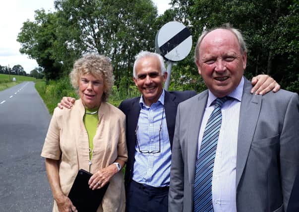 Kate Hoey, Labour MP, Ben Habib, Brexit Party MEP, and Jim Allister MLA on the Republic of Ireland side of the Monaghan-Fermanagh border