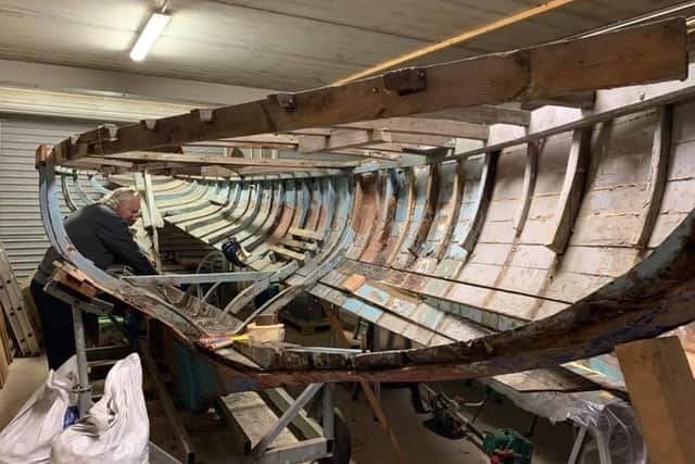 Paul Louden-Brown in the early stages of the Fairy class yacht 'Paxie' restoration