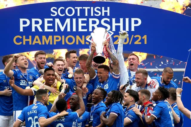 Rangers celebrate Scottish Premiership title glory. Pic by PA.