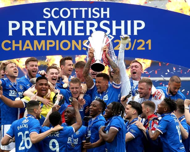 Rangers celebrate Scottish Premiership title glory. Pic by PA.
