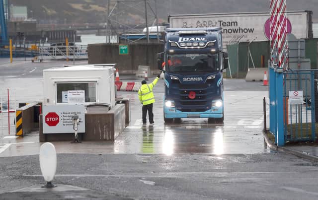 Trucks arrive at Larne port. File photo.