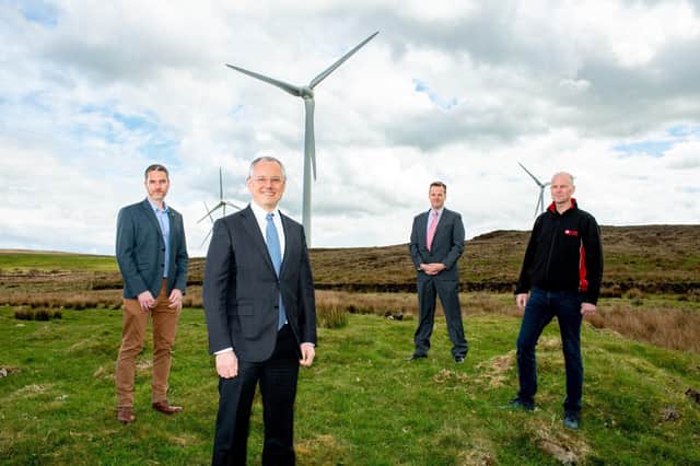 Paul Neary, Director, Neo Environmental with Kevin Holland, CEO, Invest NI, David McMullan, co-founder and Director, Skylark Control and Samuel Knox, Managing Director, Knox Electrical
