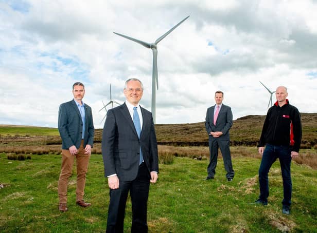 Paul Neary, Director, Neo Environmental with Kevin Holland, CEO, Invest NI, David McMullan, co-founder and Director, Skylark Control and Samuel Knox, Managing Director, Knox Electrical