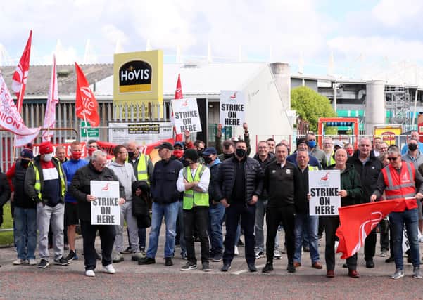 Hovis workers hold strike action at the company factory on Apollo Road in south Belfast. Picture by Jonathan Porter/PressEye